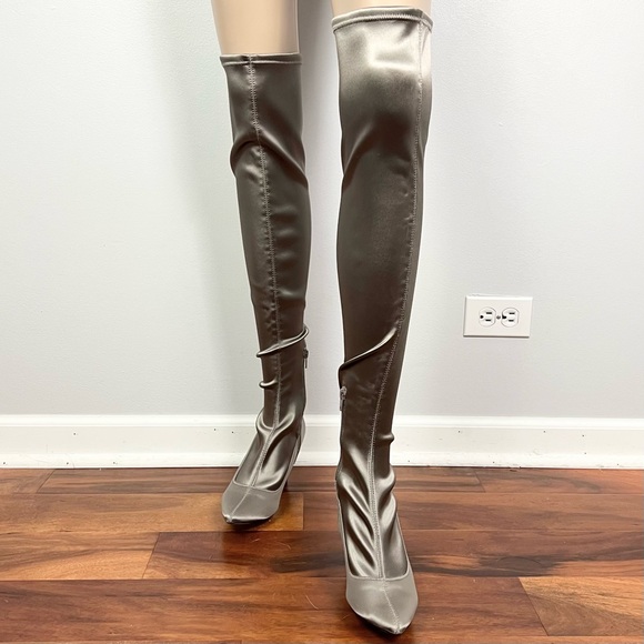 FREE PEOPLE GRAY SATIN OVER-THE-KNEE BOOTS - Picture 7 of 9